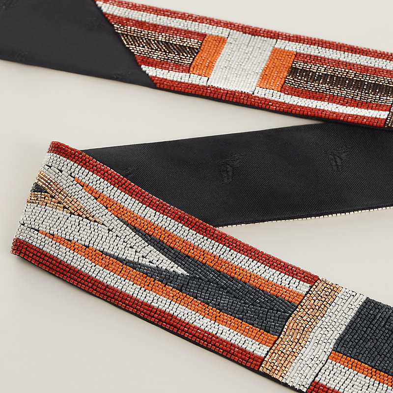Tresses H embroidered Twilly - Black | Hermès USA